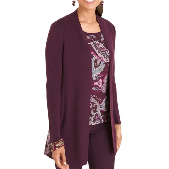 2 Piece Chico's Set Purple Paisley Cardigan Long Sleeve w Sleeveless Top 0 Small - Picture 1 of 10